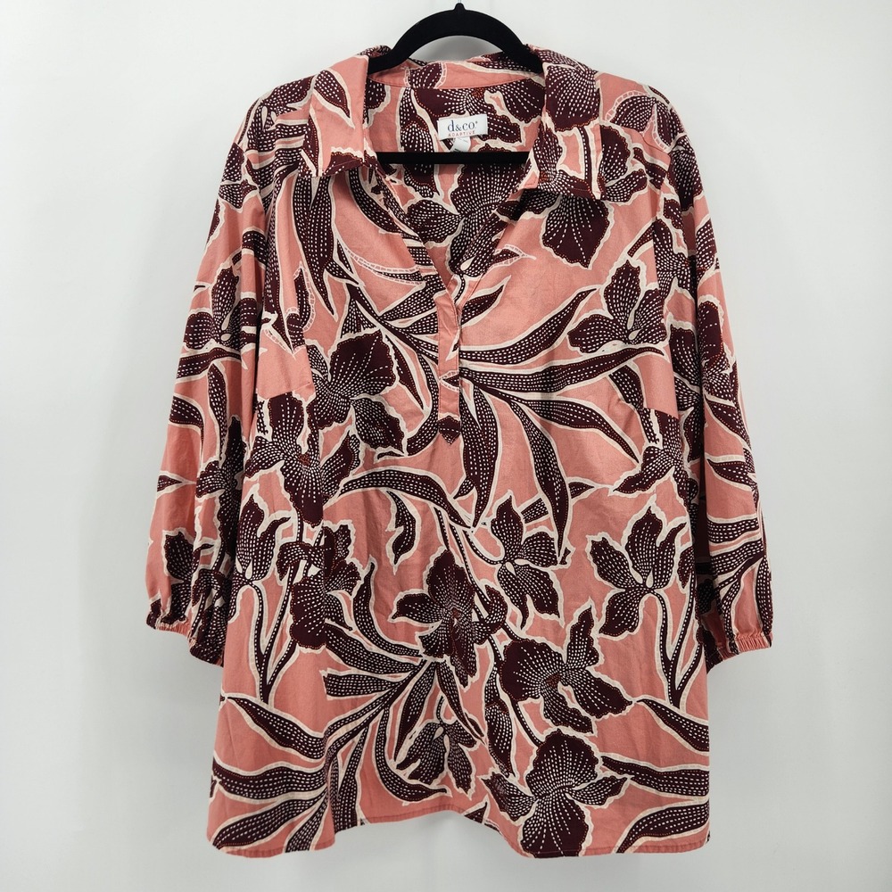 d & co Adaptive Colorful Pink Red Floral Print 3/4 Sleeve Blouse Plus Size 3X